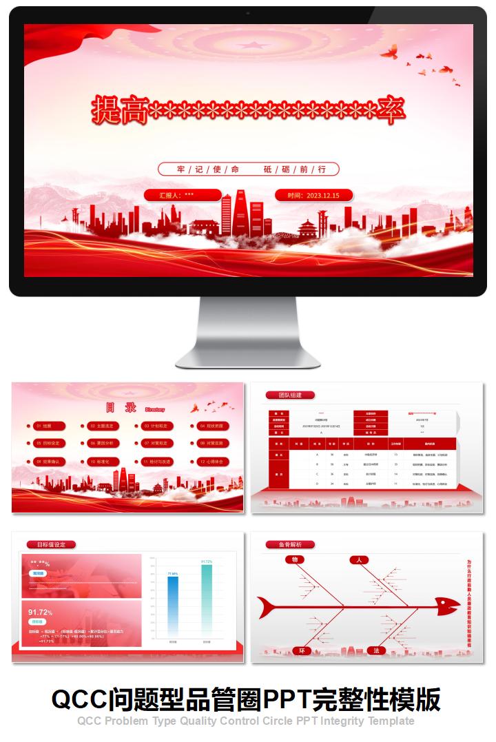政思旗红系列风格问题型品管圈PPT模版